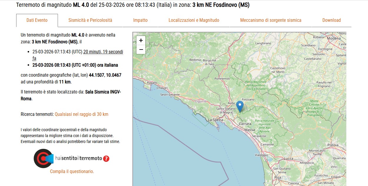 Terremoto alle 8,13 del 25 marzo 26
