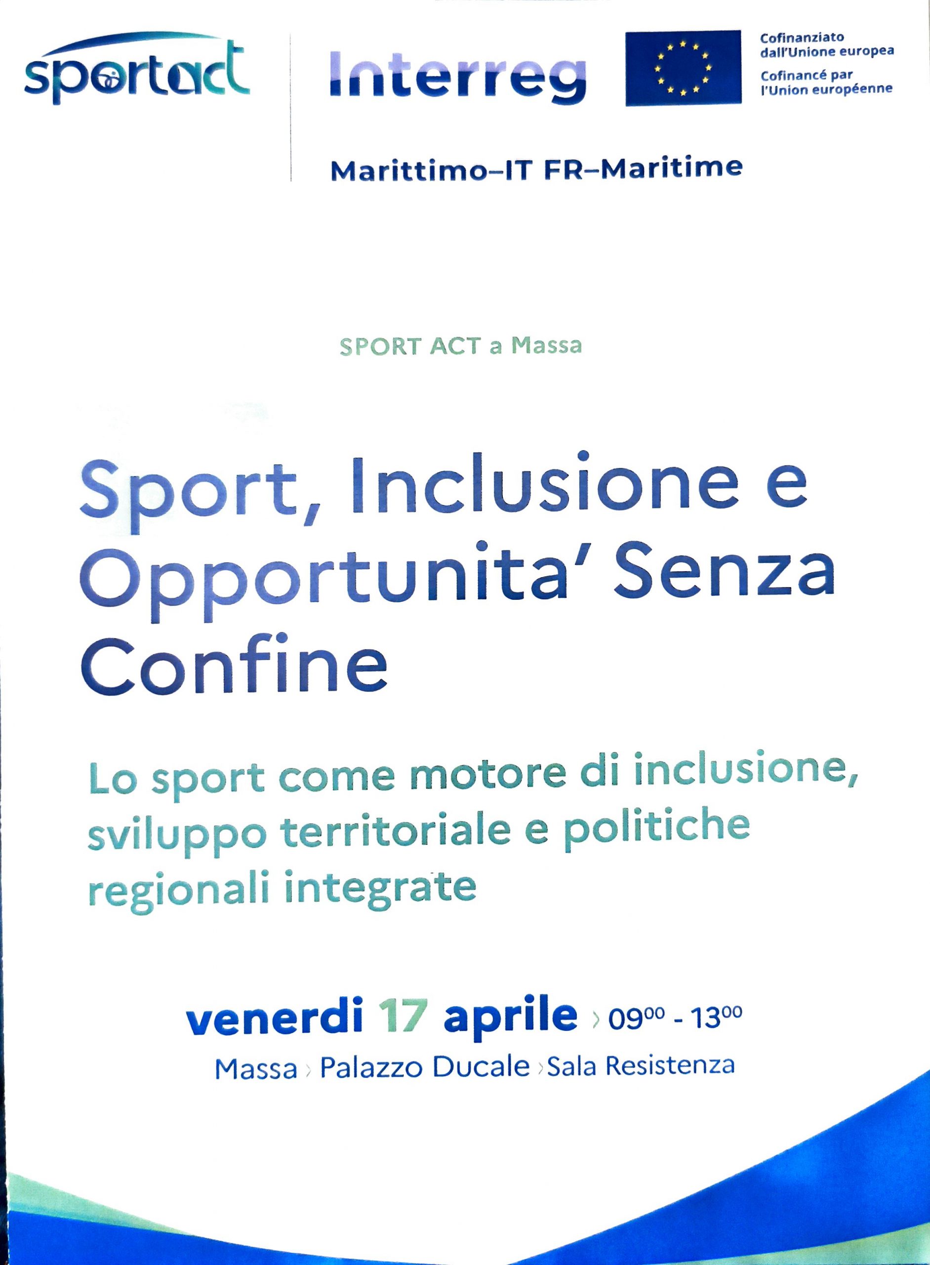Locandina convegno su sport, inclusione ed opportunità senza confine